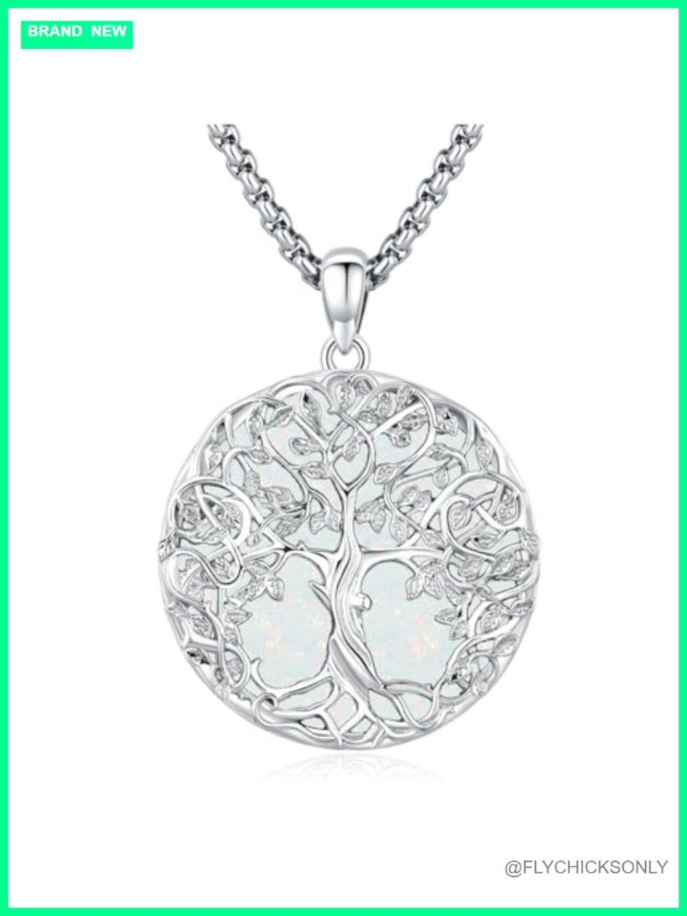 Sterling Silver Tree of Life Opal Pendant Necklace
